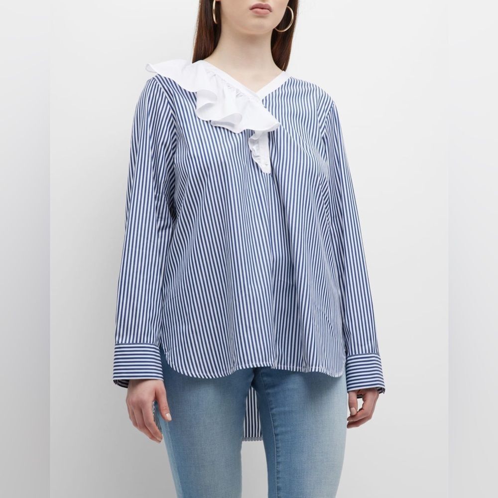 Harshman Navy and White Vivienne Stripe Popover Tunic Blouse Size Small